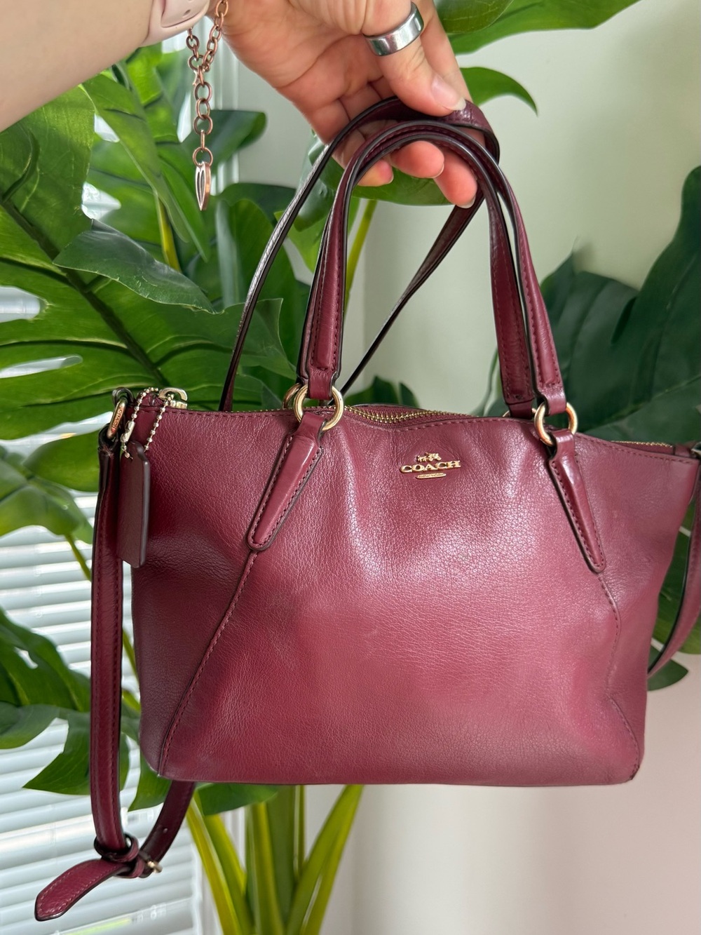 COACH Prairie Pebbled Leather Satchel Mini Shoulder Bag Gold Hardware Maroon
